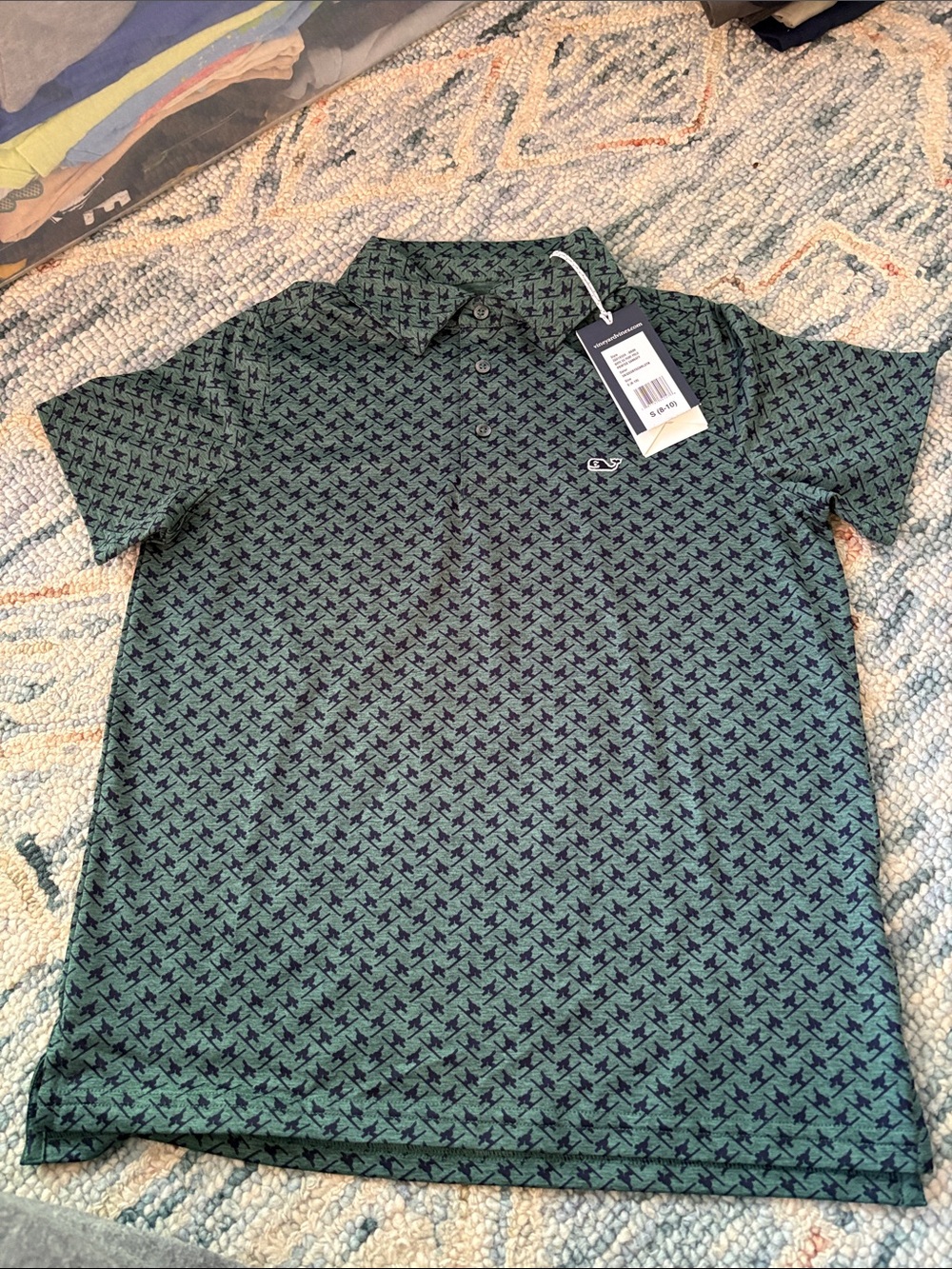 Vineyard Vines Kids' Dark Green Whale-Print Polo